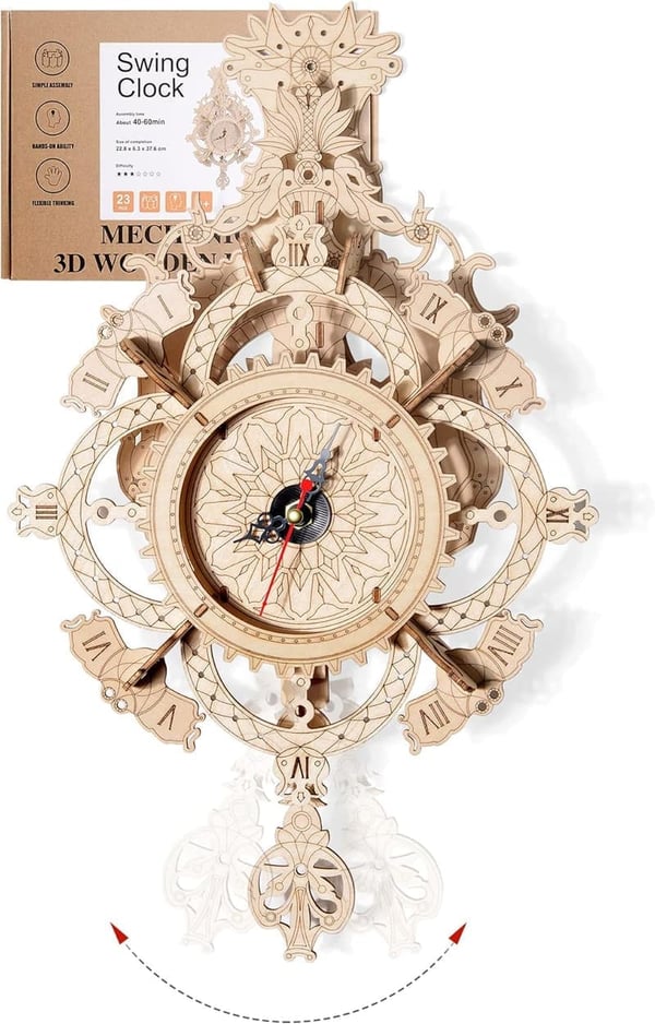 DIY Wooden 3D Mechanical Wall Clock Kit for Adults & Teens