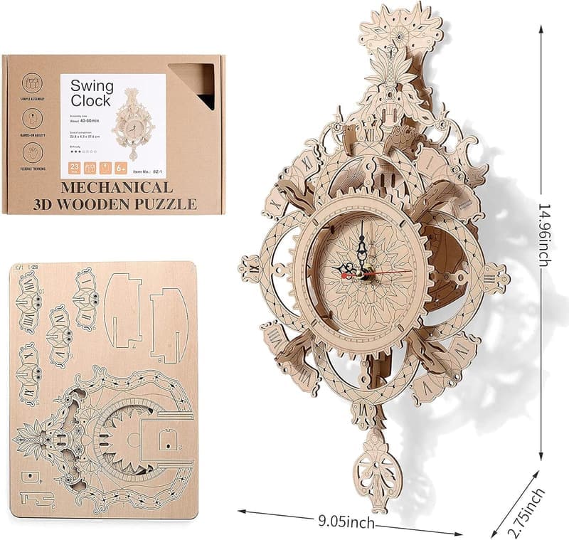 DIY Wooden 3D Mechanical Wall Clock Kit for Adults & Teens