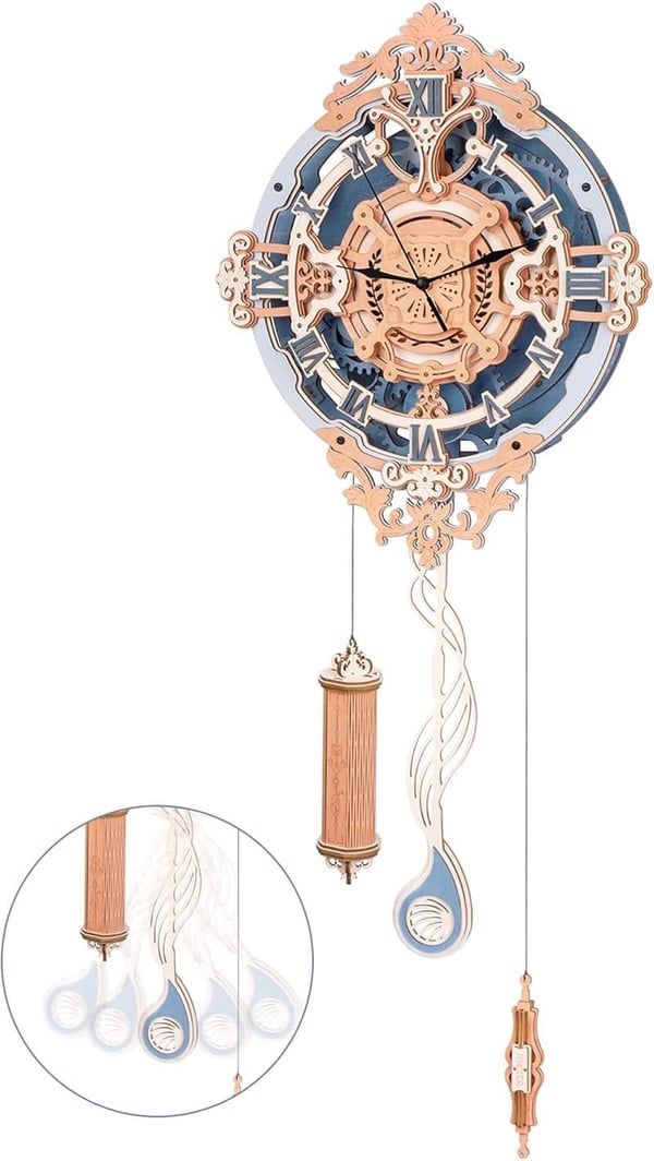 3D Wooden Mechanical Clock Puzzle Kit for Adults