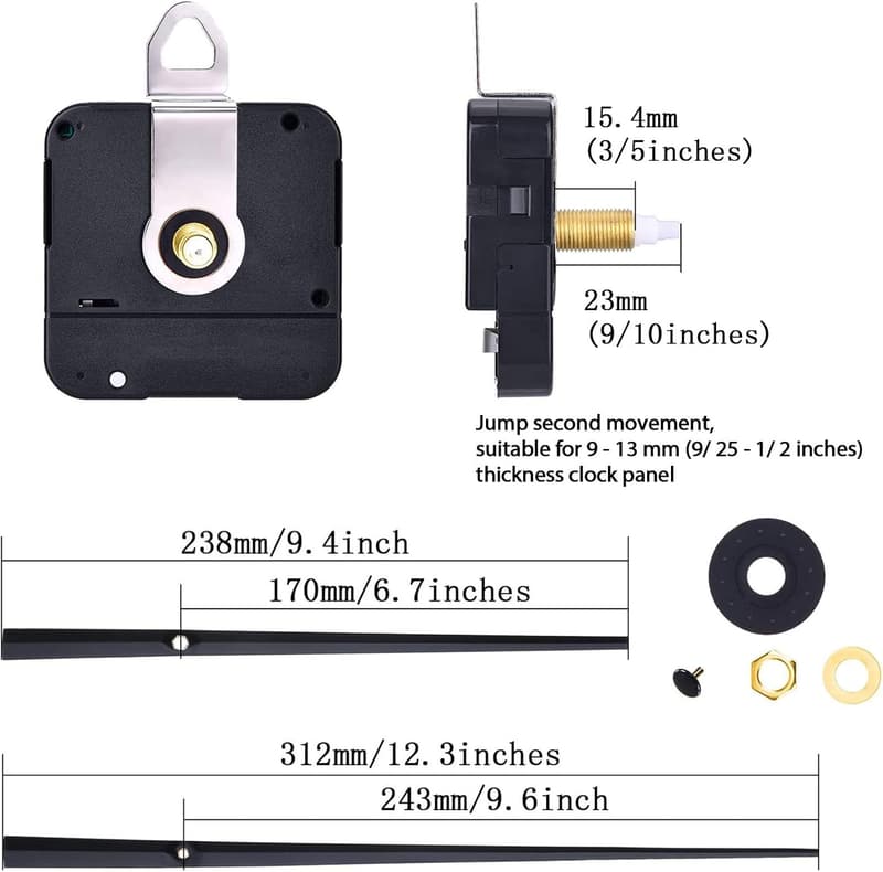 High Torque Clock Movement for Dials up to 23.1 Inches, Black