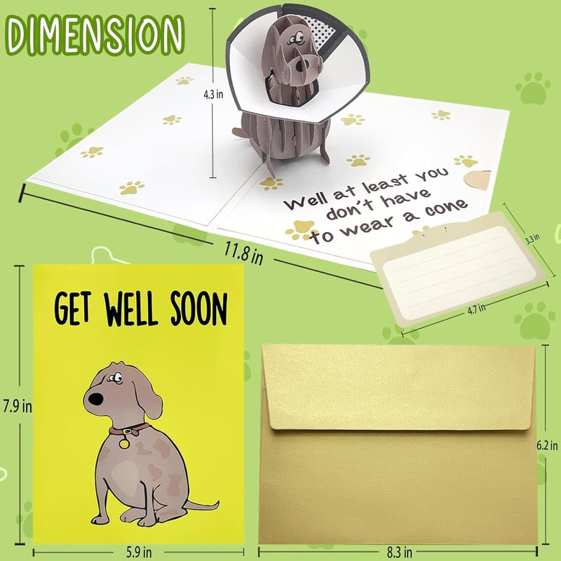 Humorous Get Well Soon Card, 3D Pug Surgery Recovery
