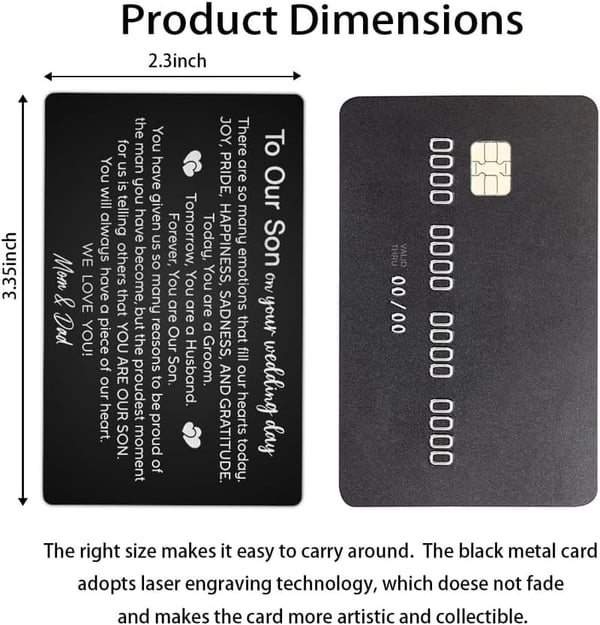 Wedding Day Wallet Card for Son – Engraved Black Metal Insert
