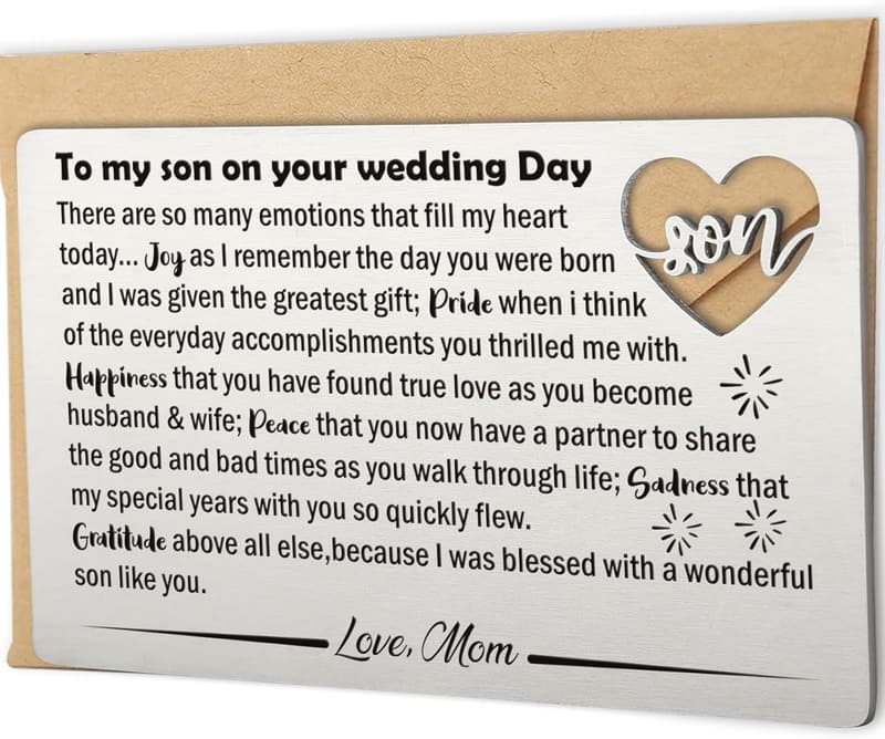 Son's Wedding Day Wallet Card Insert from Mom, Engraved Gift