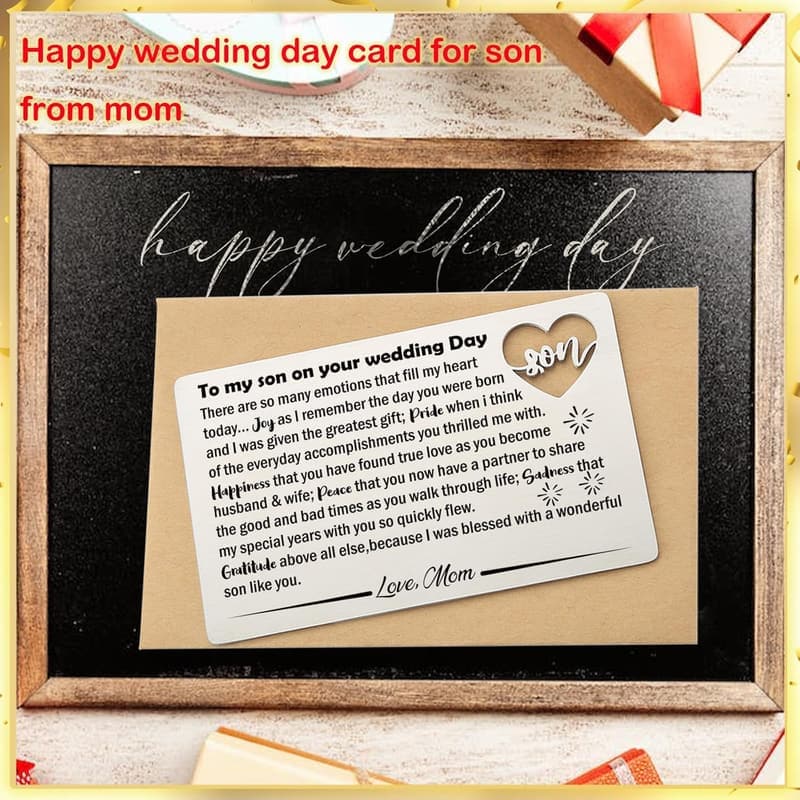 Son's Wedding Day Wallet Card Insert from Mom, Engraved Gift