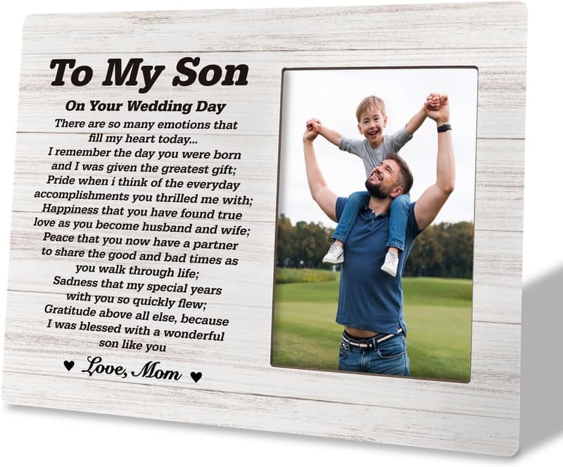 Son's Wedding Day Wooden Photo Frame with Poem from Mom