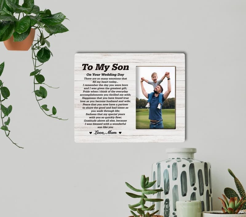 Son's Wedding Day Wooden Photo Frame with Poem from Mom