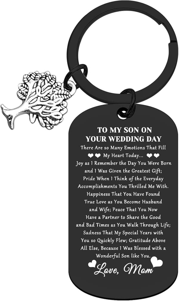 Wedding Day Engraved Keychain Gift from Mom to Son