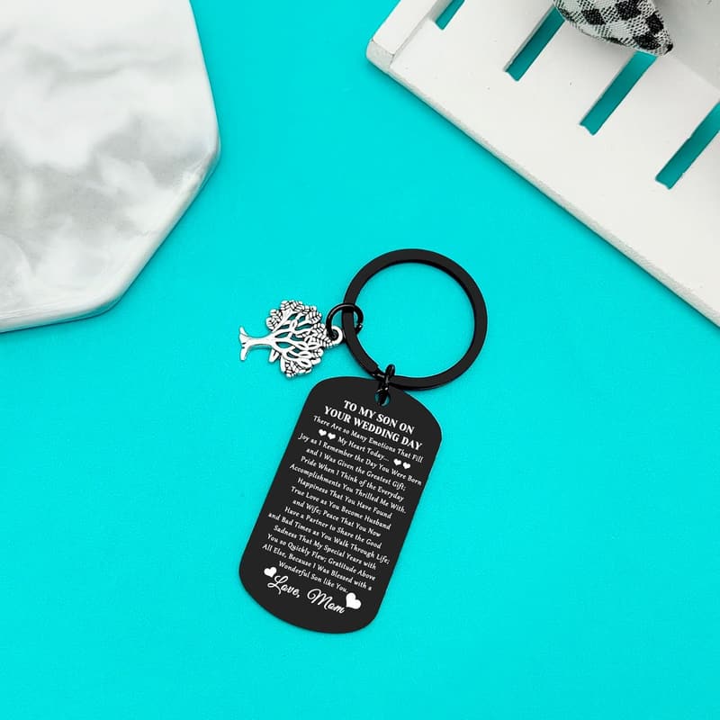 Wedding Day Engraved Keychain Gift from Mom to Son