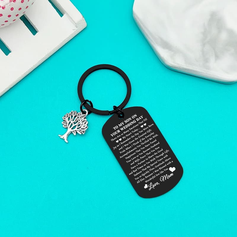 Wedding Day Engraved Keychain Gift from Mom to Son