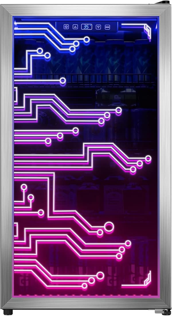 Cyberpunk Beverage Fridge with LED Lighting, 120 Can Capacity