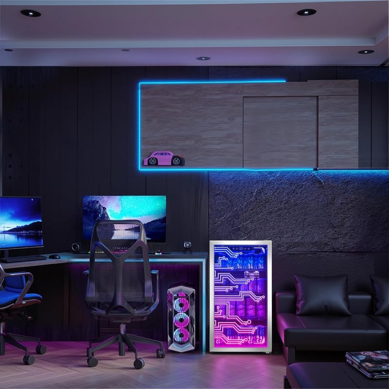 Cyberpunk Beverage Fridge with LED Lighting, 120 Can Capacity