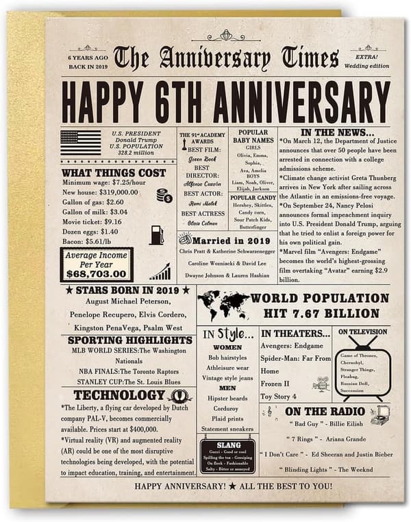 6th Anniversary Vintage Pun Card for Couples