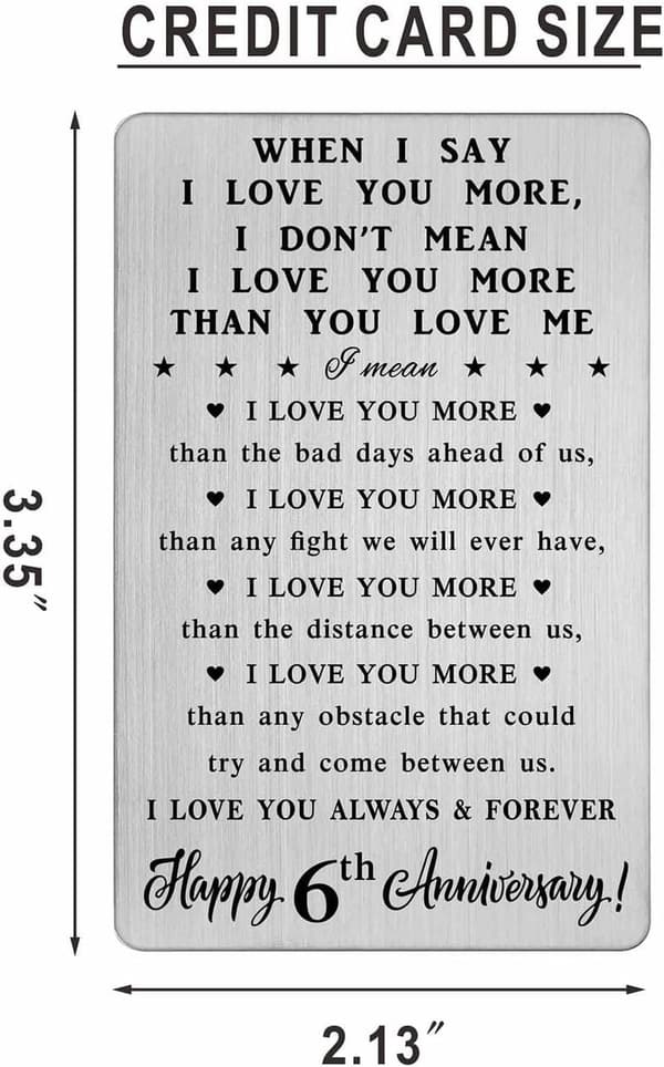 6th Anniversary Wallet Card Gift for Couples