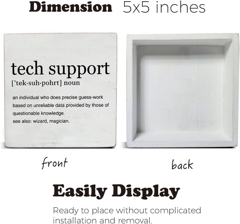 Tech Support Definition Art Wooden Sign for Men - 5x5 Rustic Decor