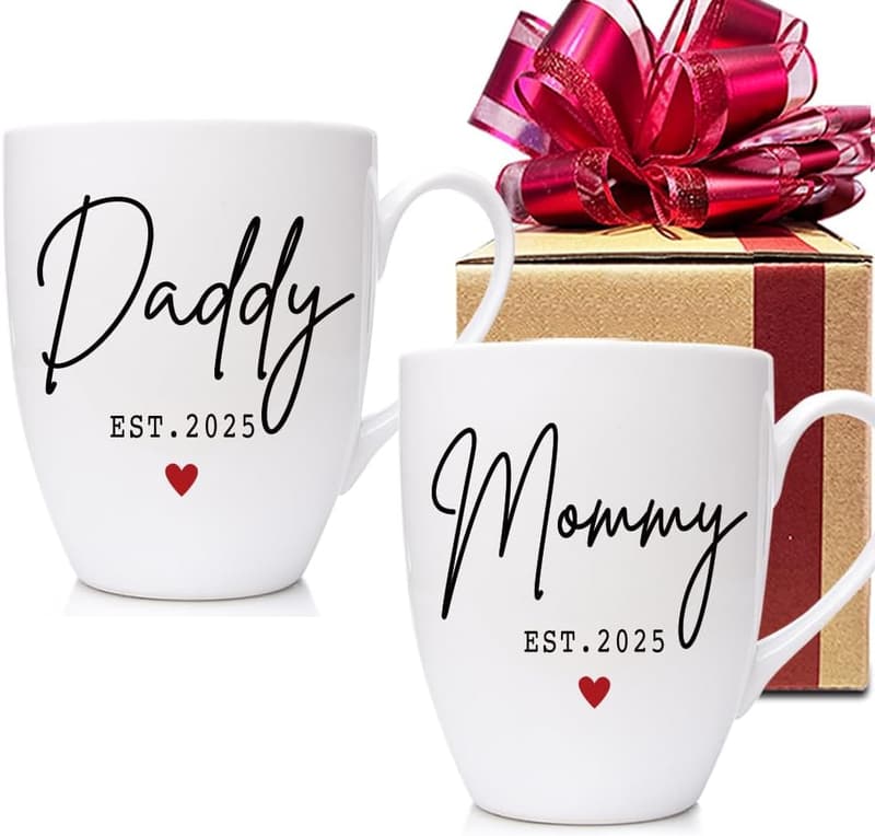 New Parents Mug Set - Daddy & Mommy Gift for Baby Reveal