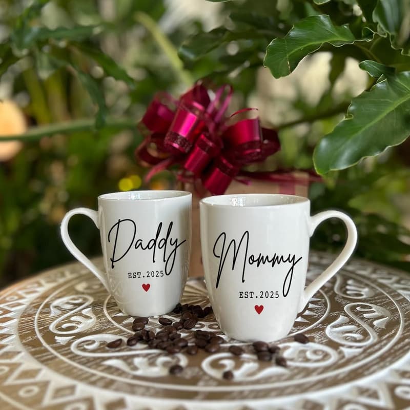 New Parents Mug Set - Daddy & Mommy Gift for Baby Reveal
