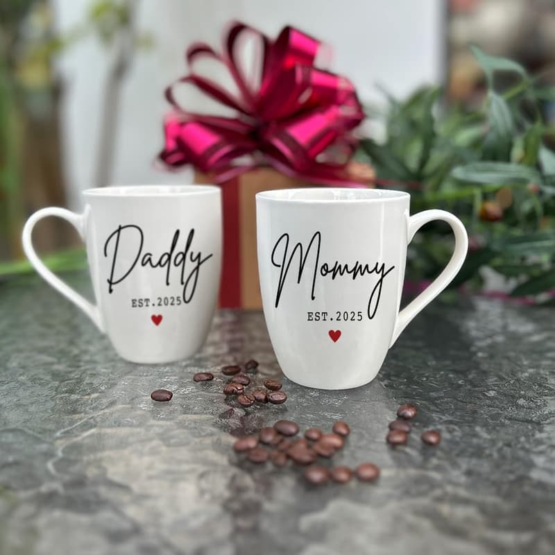 New Parents Mug Set - Daddy & Mommy Gift for Baby Reveal