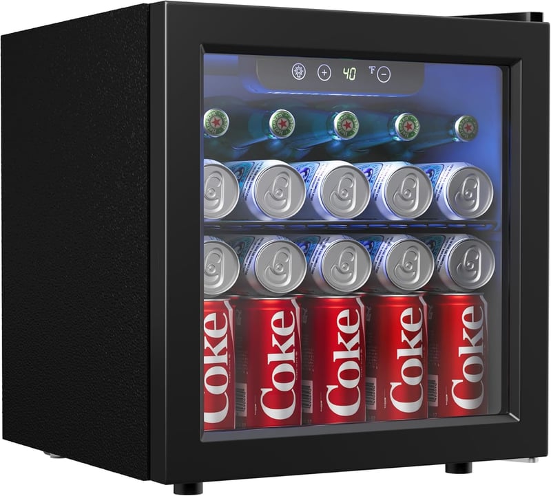 Mini Beverage Fridge with Glass Door & Adjustable Shelves