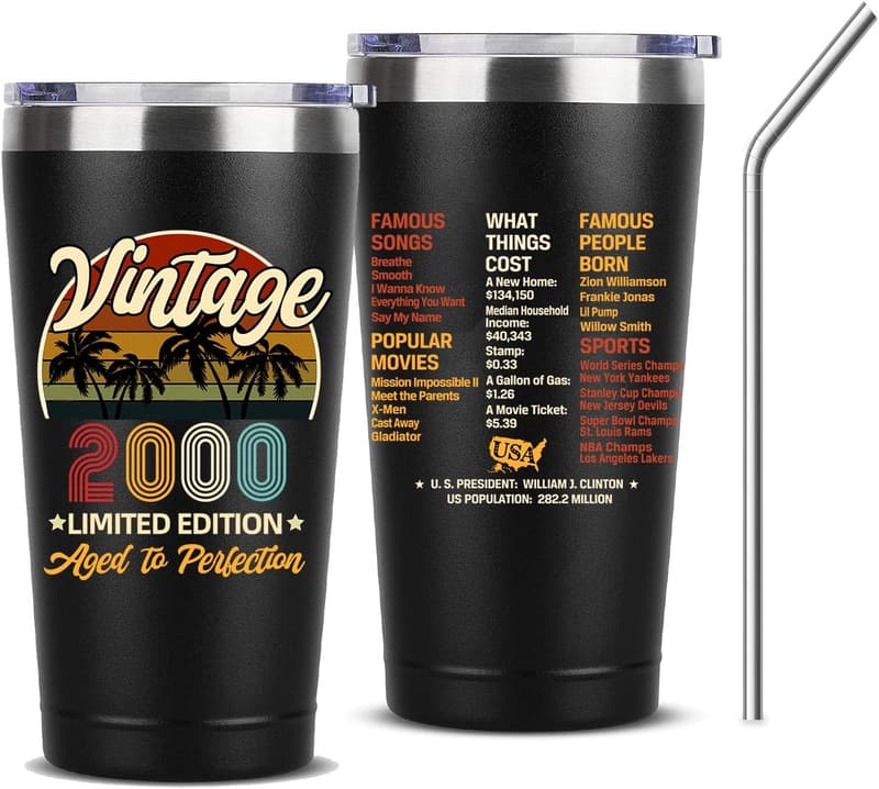 25th Birthday Stainless Steel Tumbler - Black Thermos Cup
