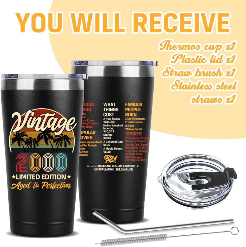 25th Birthday Stainless Steel Tumbler - Black Thermos Cup