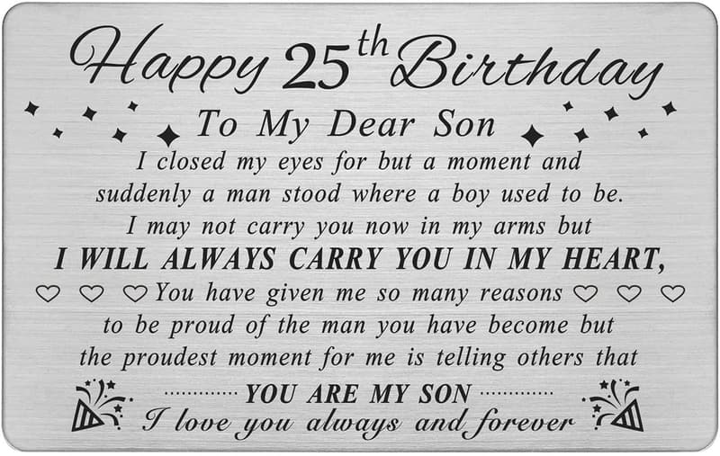 25th Birthday Personalized Steel Engraved Wallet Card for Son