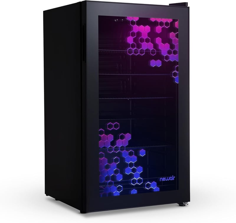Prismatic RGB Beverage Refrigerator for Game Rooms and Parties