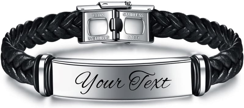 Personalized Leather Bracelet for Men - Engraved Gift for Father's Day