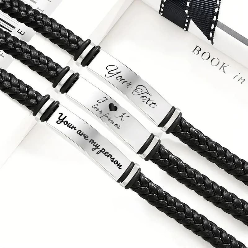 Personalized Leather Bracelet for Men - Engraved Gift for Father's Day