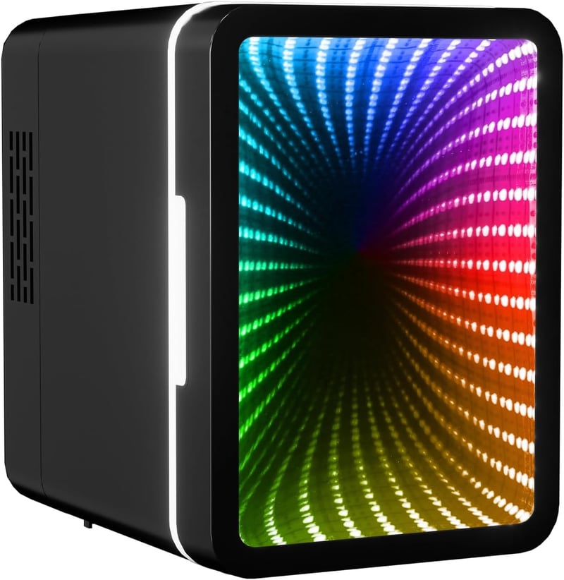 Compact Mini Fridge with LED Light – 6 Can Cooler/Warmer