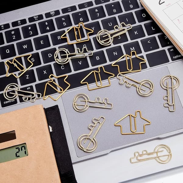 Office Supplies Set: 100 Paper Clips with Storage Boxes (Gold)