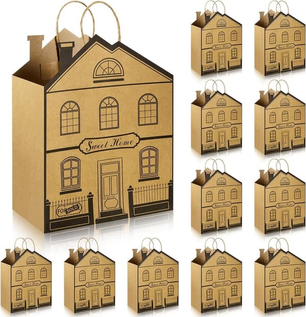 House-Shaped Gift Bags - 12 Pieces for Real Estate Events