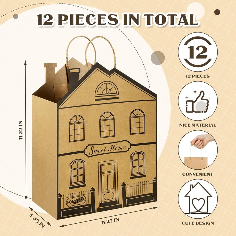 House-Shaped Gift Bags - 12 Pieces for Real Estate Events
