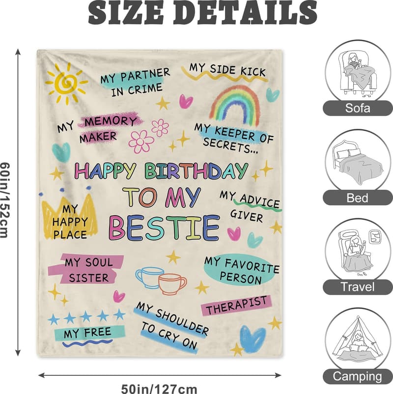 Bestie Birthday Throw Blanket Gift for Women