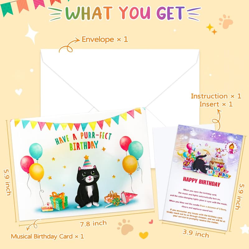 Funny Pop-Up Birthday Card with Lights & Music for Cat Lovers