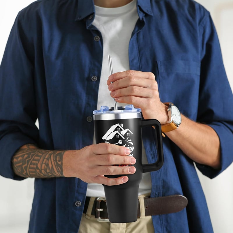 Realtor Closing Gift: 40oz Tumbler with Handle and Straw