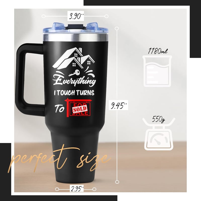 Realtor Closing Gift: 40oz Tumbler with Handle and Straw