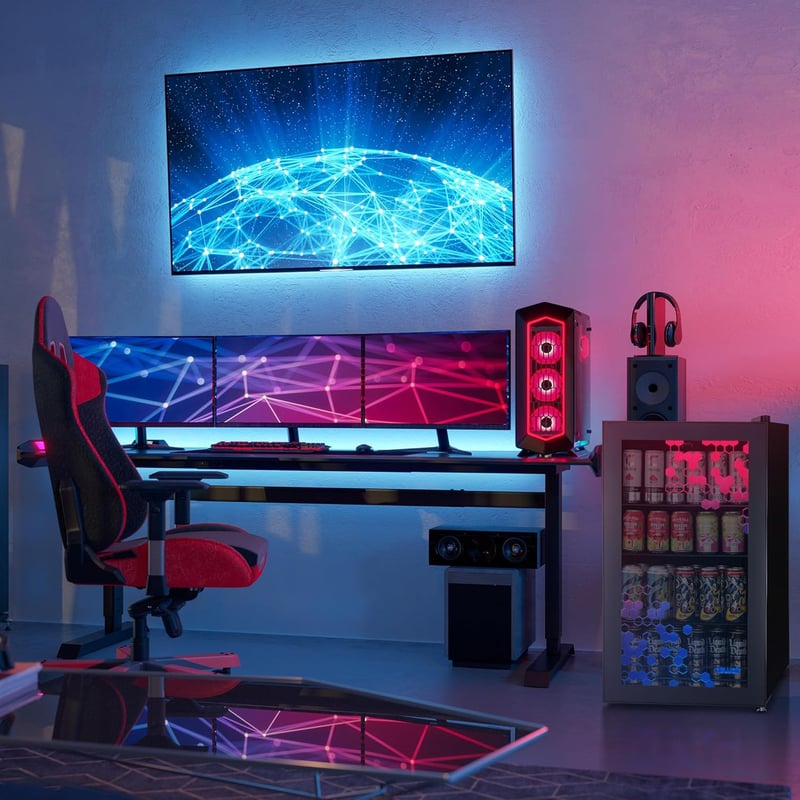 RGB Beverage Fridge for 85 Cans - Mini Fridge for Gaming & Parties