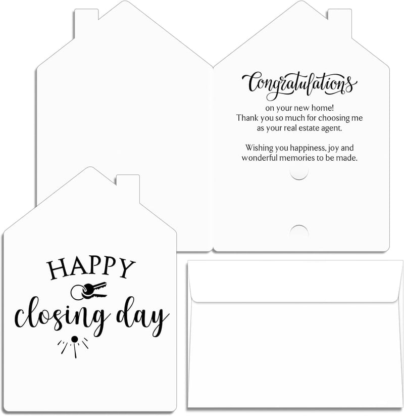 New Home Congratulations Card Set - 25 House-Shaped Cards with Envelopes