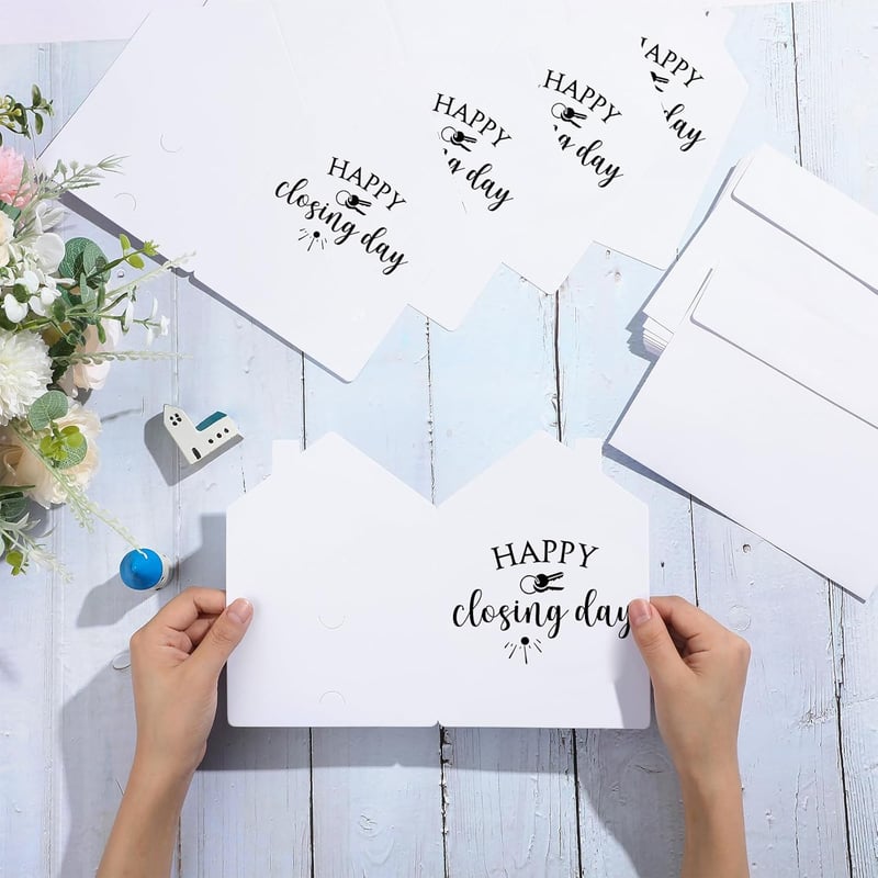 New Home Congratulations Card Set - 25 House-Shaped Cards with Envelopes