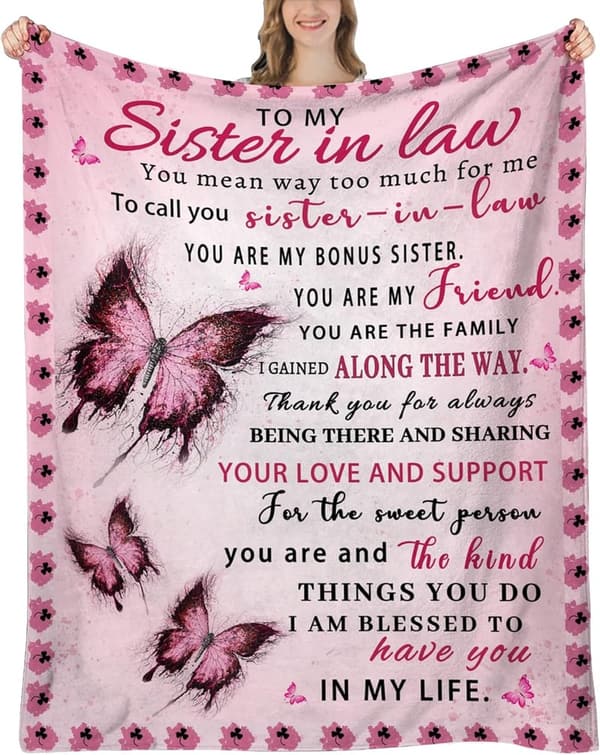 Birthday Gift for Sister-in-Law – Pink Butterfly Blanket 60