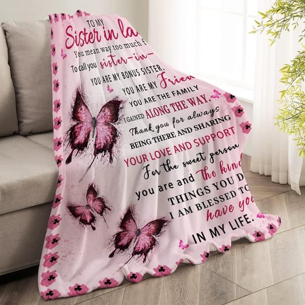 Birthday Gift for Sister-in-Law – Pink Butterfly Blanket 60