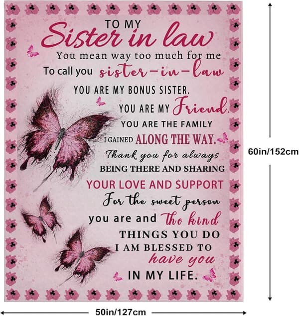 Birthday Gift for Sister-in-Law – Pink Butterfly Blanket 60