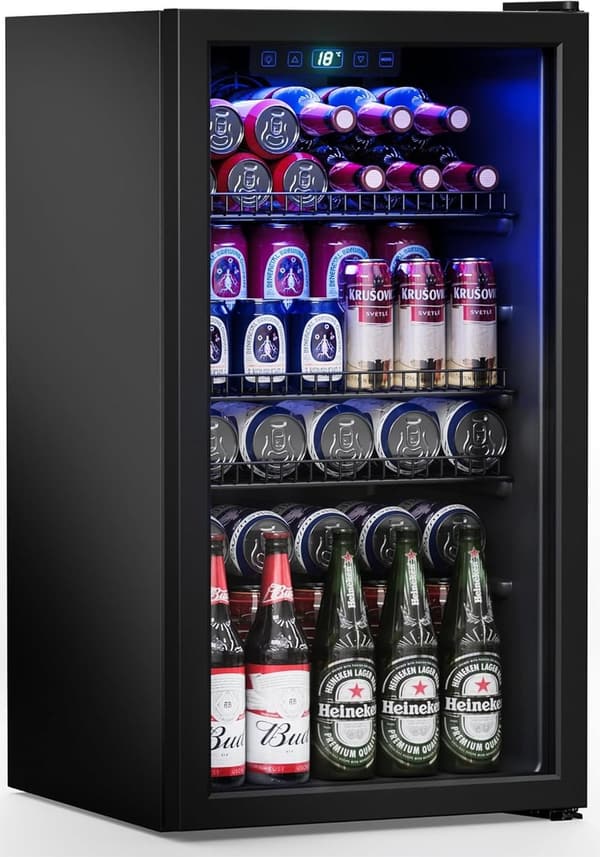 Freestanding Beverage Cooler with Glass Door, 120 Can Capacity