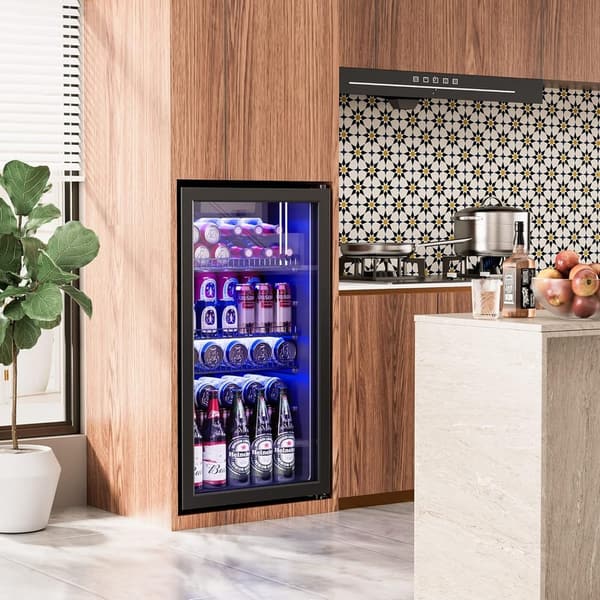 Freestanding Beverage Cooler with Glass Door, 120 Can Capacity
