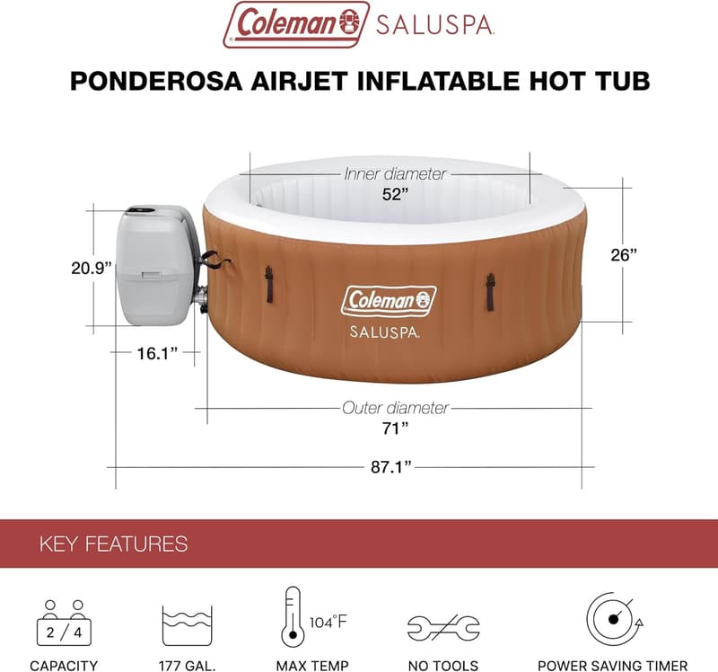 Coleman Ponderosa AirJet Inflatable Hot Tub for 2-4 Persons