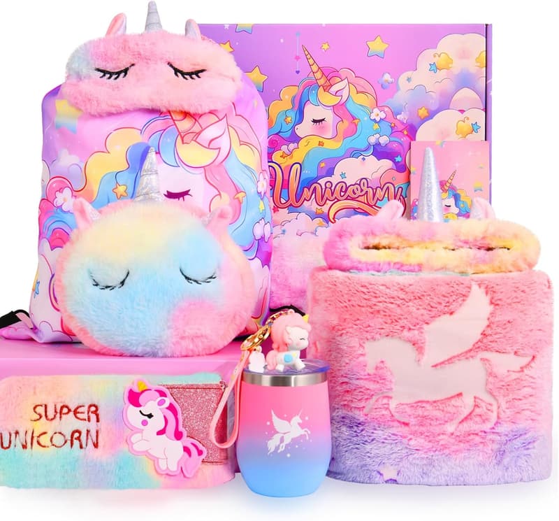 Unicorn Birthday Gift Box for Girls Age 4-8 with Blanket and Toys