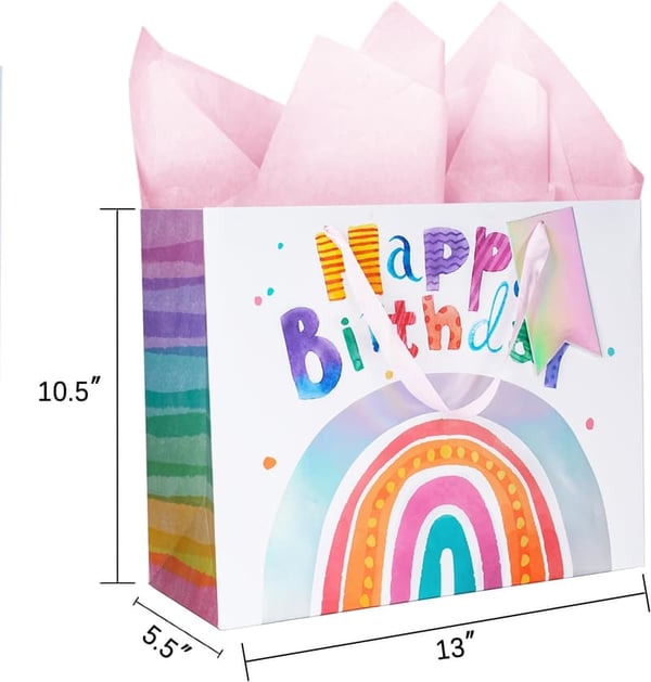 Rainbow Birthday Gift Bag with Tissue Paper & Card for Kids