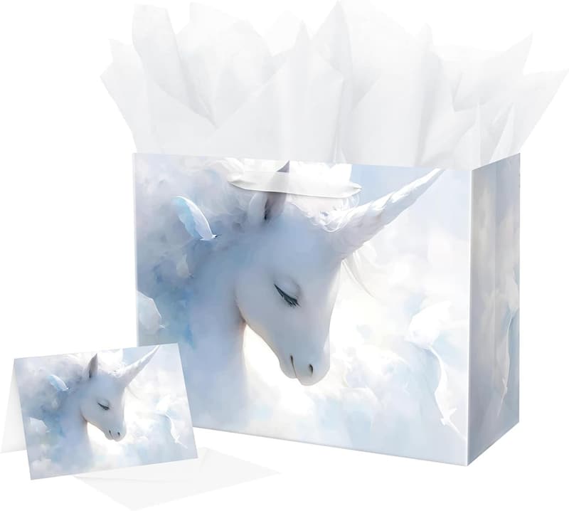 Unicorn Gift Bag with Tissue Paper for Baby Shower or Birthday