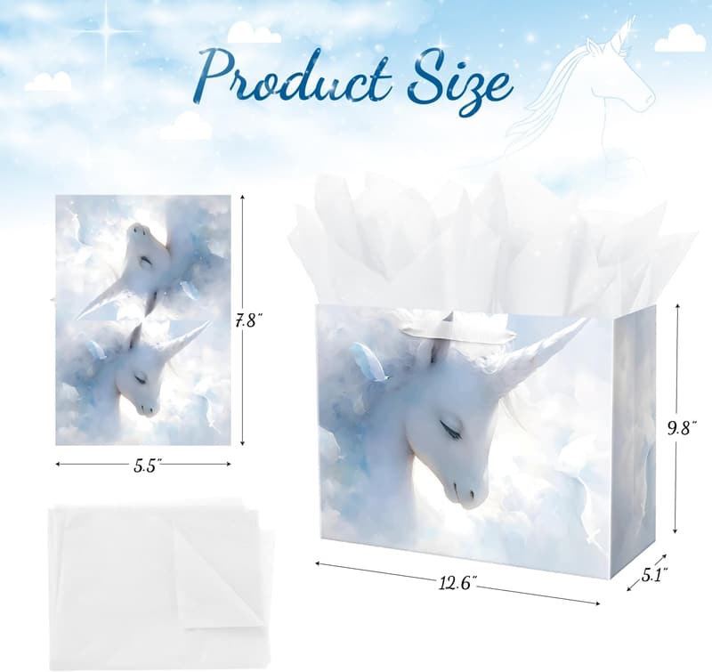 Unicorn Gift Bag with Tissue Paper for Baby Shower or Birthday