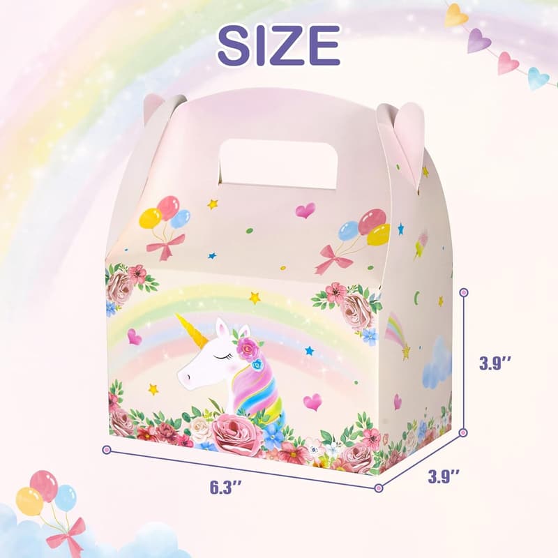 Unicorn Party Favor Boxes – 12 Pink Treat Boxes for Girls